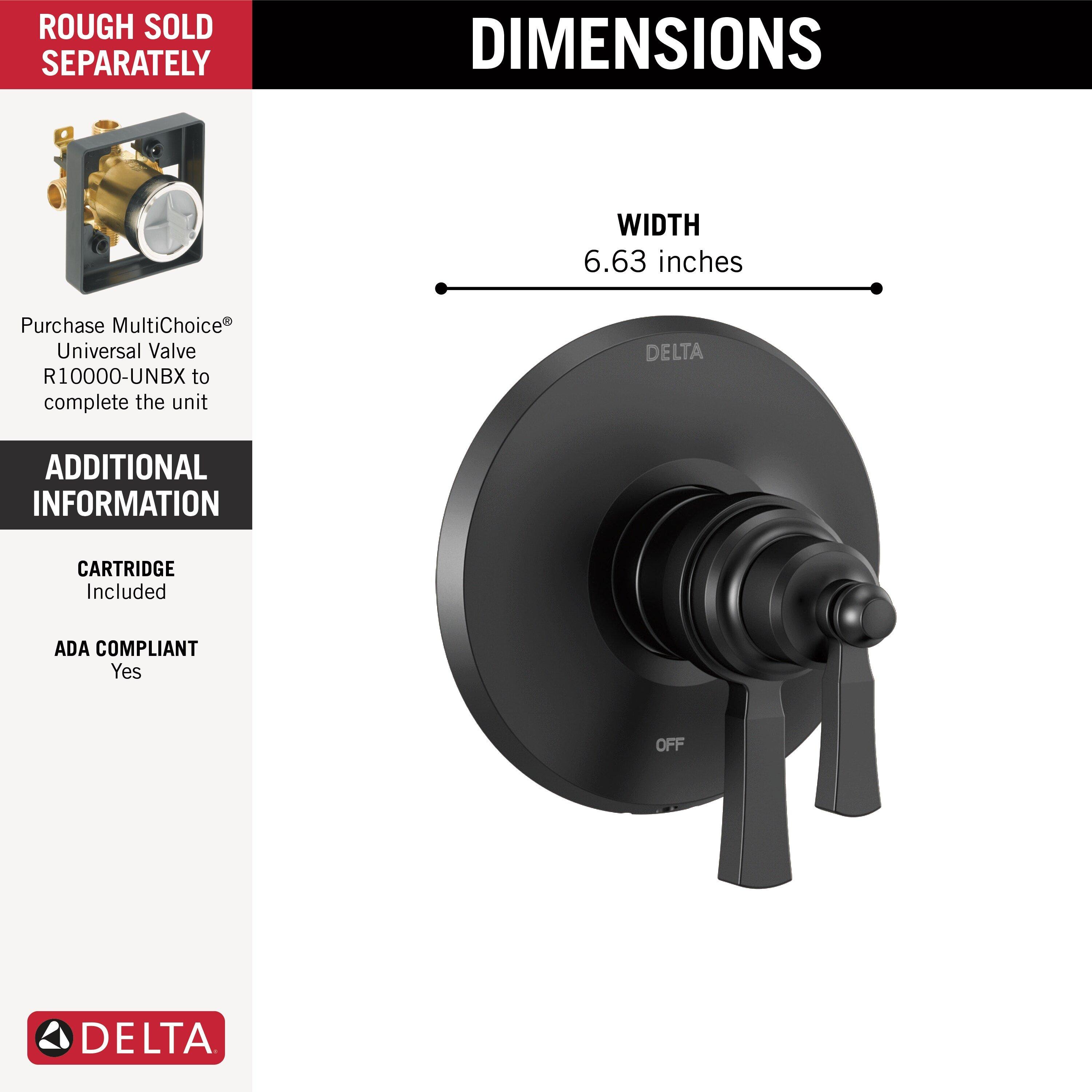 Delta Faucet Matte Black Two Handle Thermostatic Valve Trim 