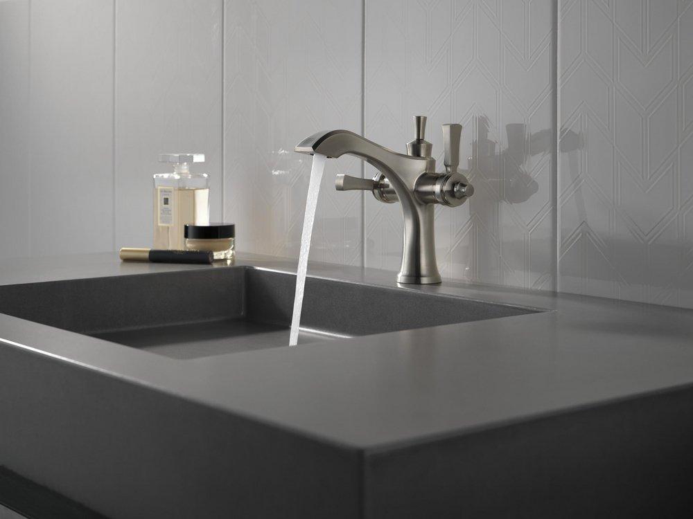 Delta Faucet Brilliance Stainless Two Handle Monoblock Bathroom Sink Faucet 