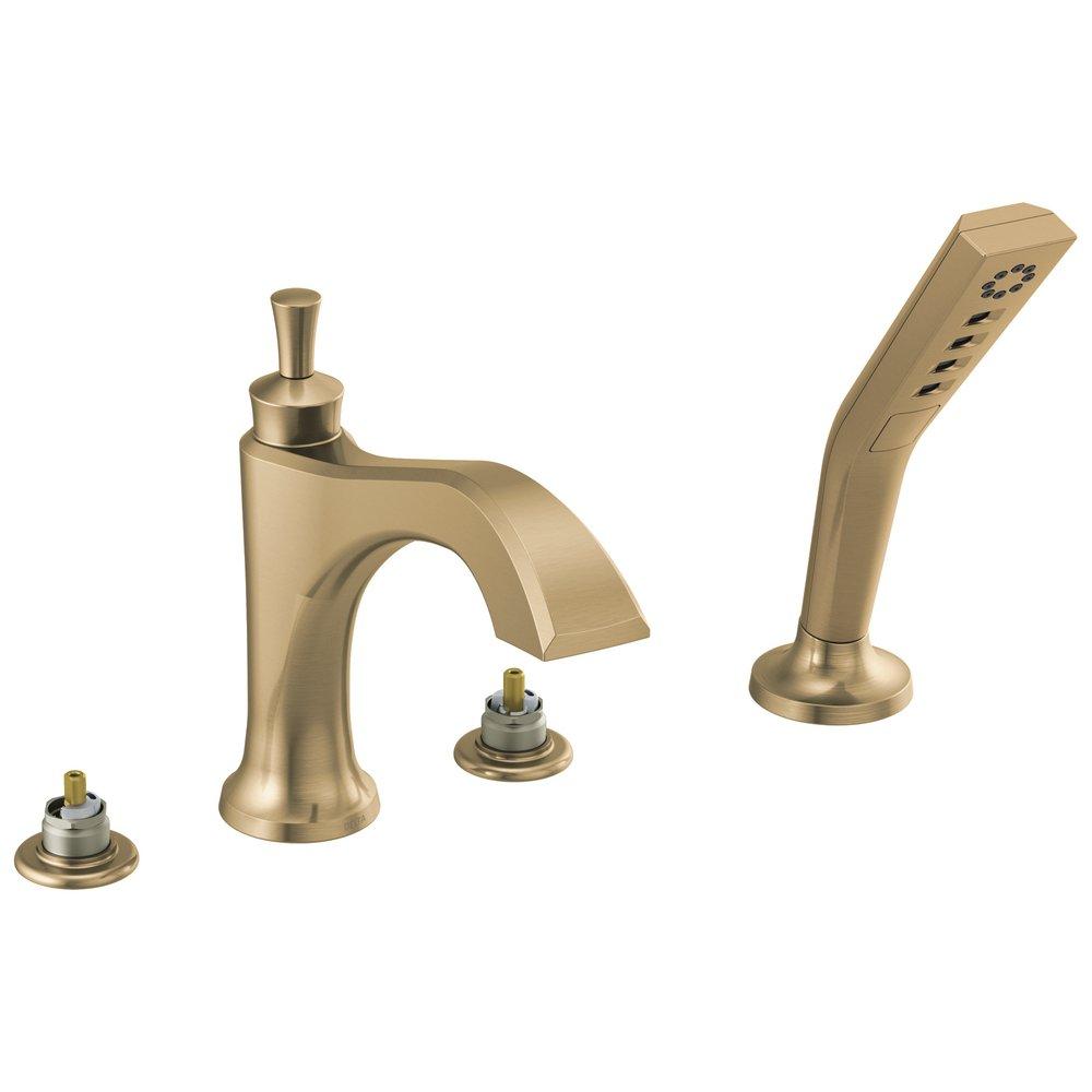 DELTA DORVAL: ROMAN TUB WITH HAND SHOWER TRIM - LESS HANDLES 