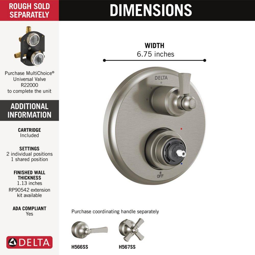 Delta Faucet Stainless Pressure Balancing Valve Trim (Handle Sold Separately) 