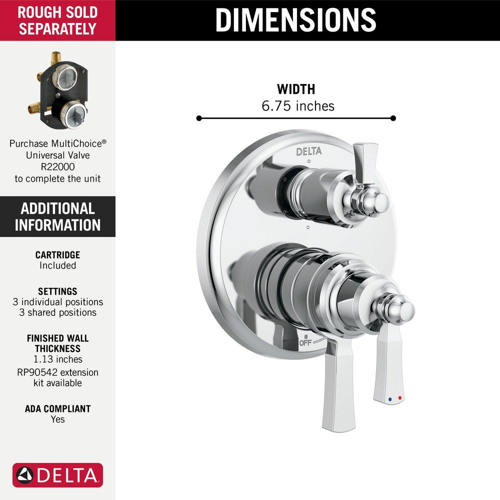 Delta Faucet Chrome Three Handle Pressure Balancing Valve Trim with Integrated Diverter 