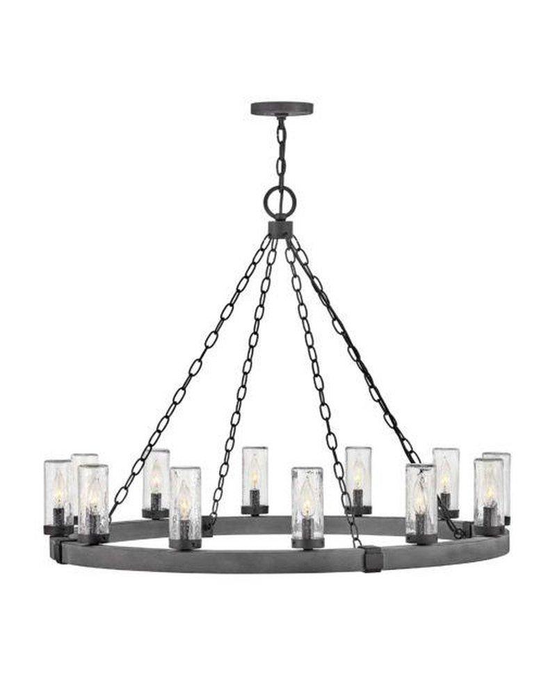 Hinkley Aged Zinc 60W 12-Light Candelabra E-12 Incandescent Outdoor Chandelier 
