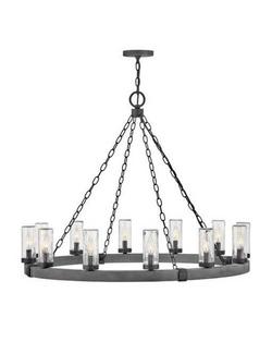 60W 12-Light Candelabra E-12 Incandescent Outdoor Chandelier in Aged Zinc