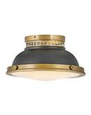 12-4/5 in. 60W 2-Light Medium E-26 Flush Mount Ceiling Fixture in Heritage Brass with Aged Zinc