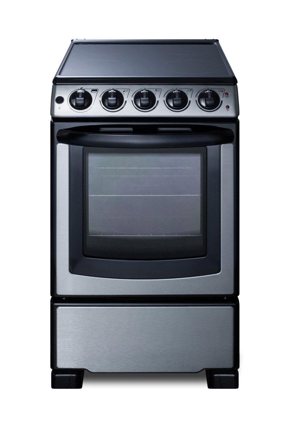Summit Appliance Stainless Steel 19-3/4 in. Electric 4-Burner Glasstop Slide-in Range 