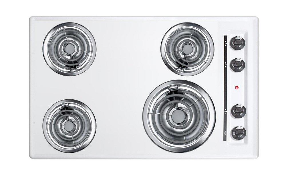 30" WIDE 220V ELECTRIC COOKTOP IN WHITE PORCELAIN FINISH 