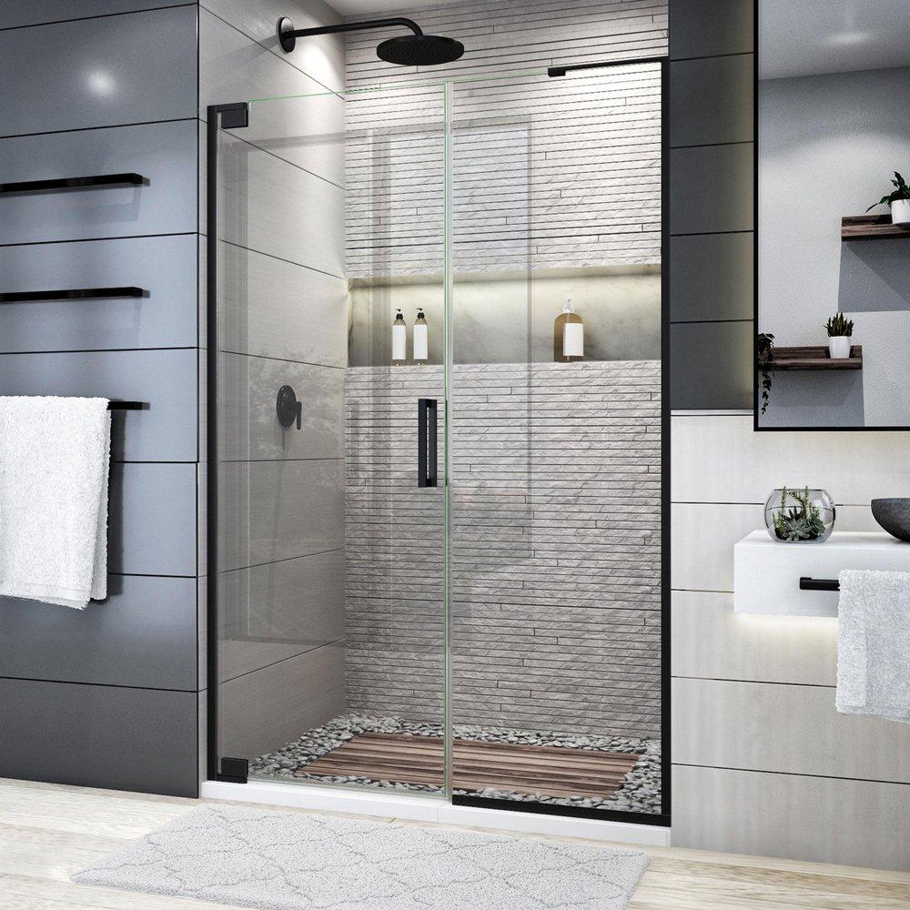 DreamLine Satin Black 72 x 46-3/4 in. Frameless Pivot Shower Door 