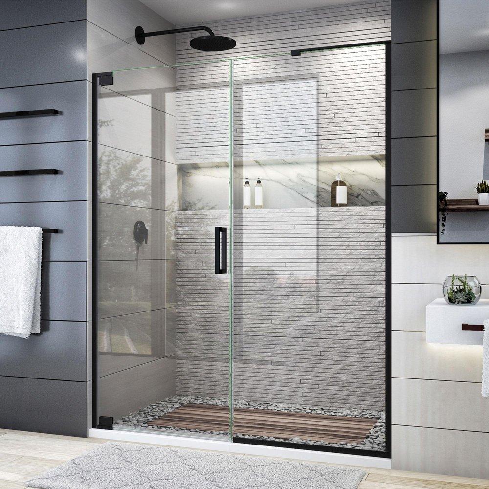 DreamLine Satin Black 72 x 58-3/4 in. Frameless Pivot Shower Door 