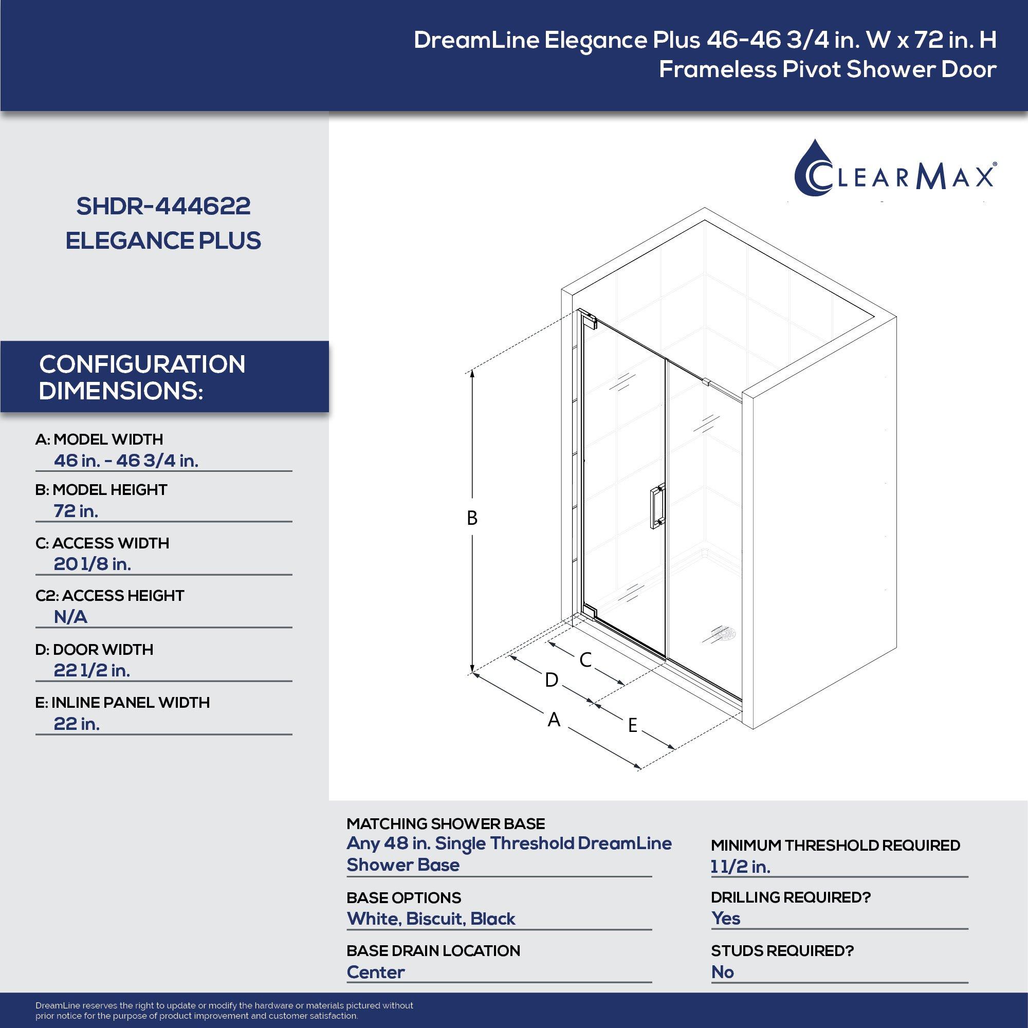 DreamLine Oil Rubbed Bronze 72 x 46-3/4 in. Frameless Pivot Shower Door 