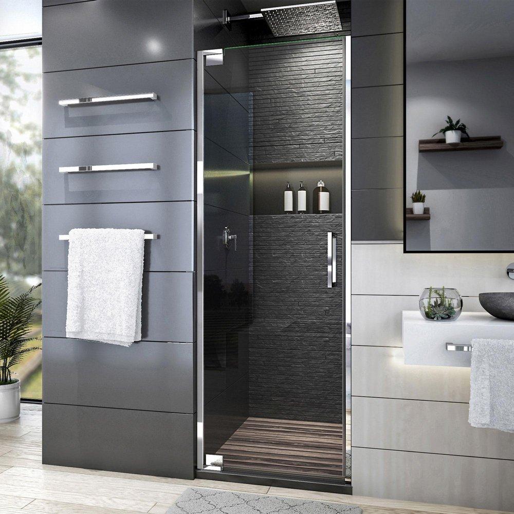 DreamLine Chrome 72 x 34-1/2 in. Frameless Pivot Shower Door 