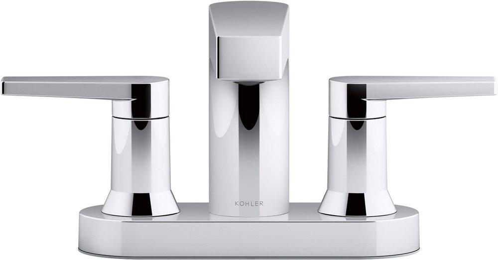 KOHLER Polished Chrome Two Handle Centerset Bathroom Sink Faucet Lever Handle 