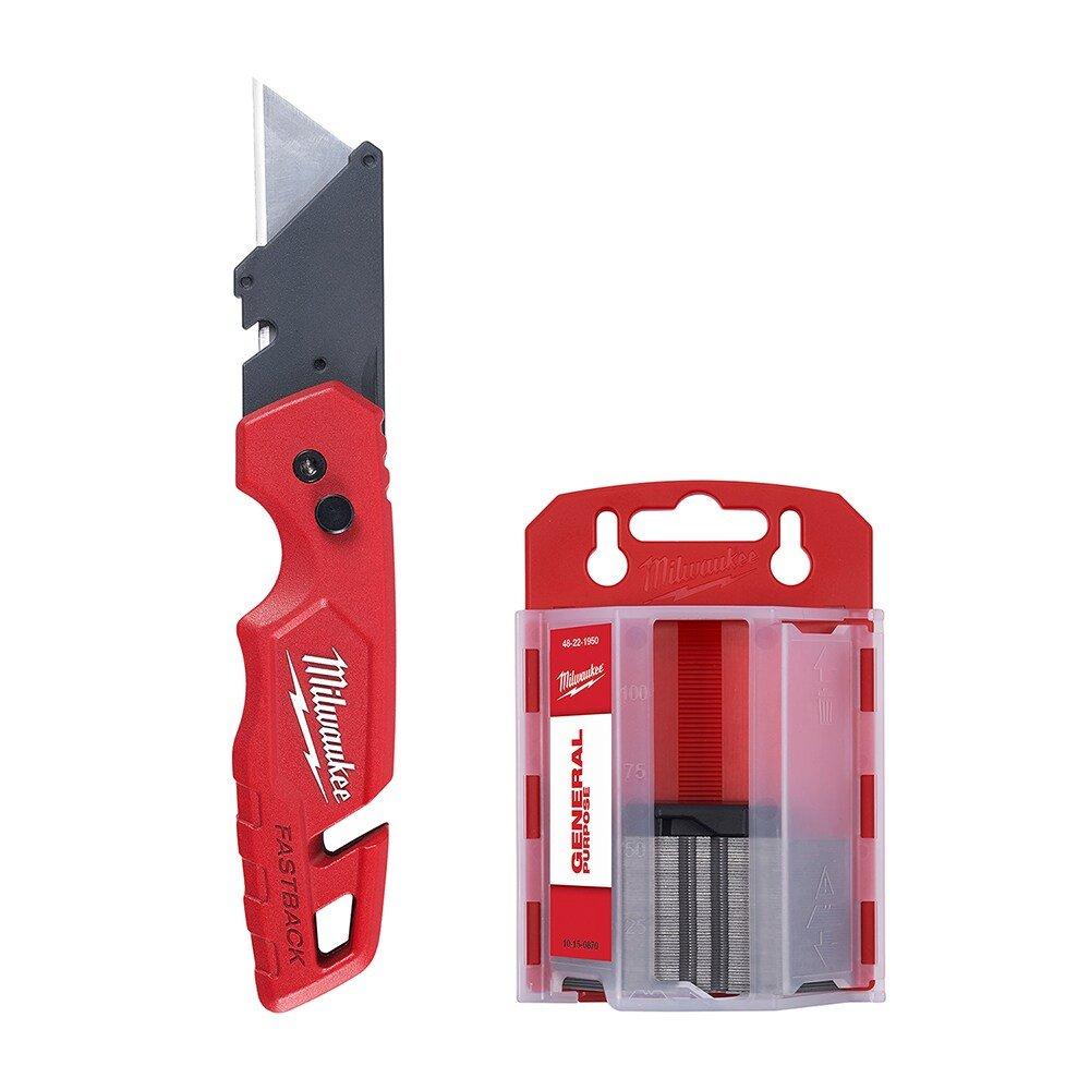 Folding Utility Knife with Blade Storage and 50 piece Blades 