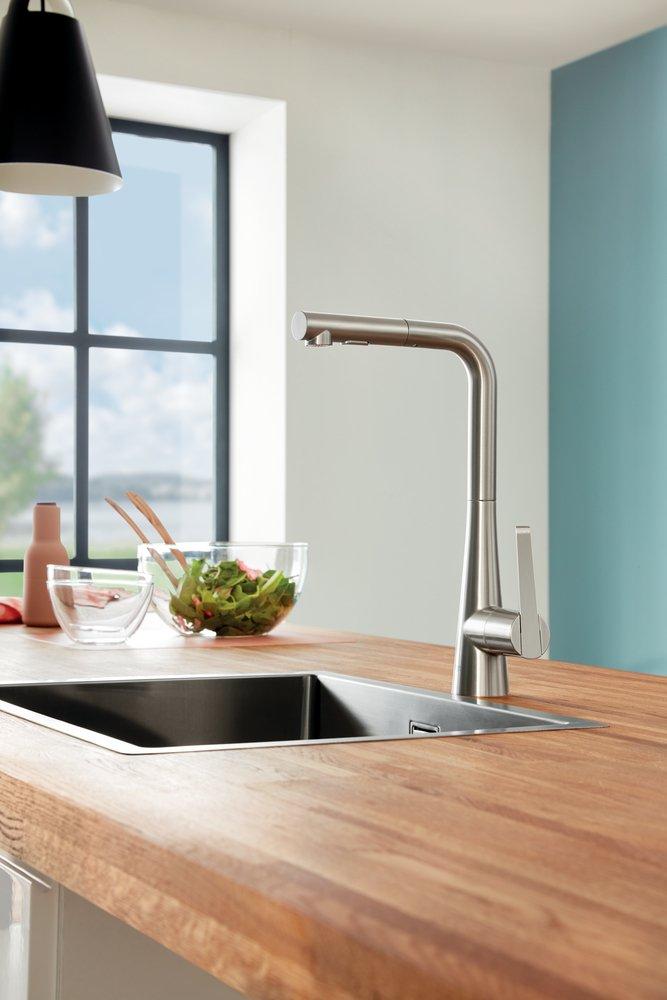 GROHE SuperSteel Single Handle Pull Down Kitchen Faucet 