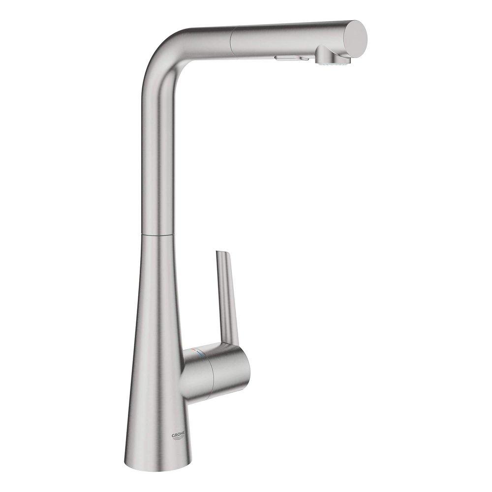 GROHE SuperSteel Single Handle Pull Down Kitchen Faucet 
