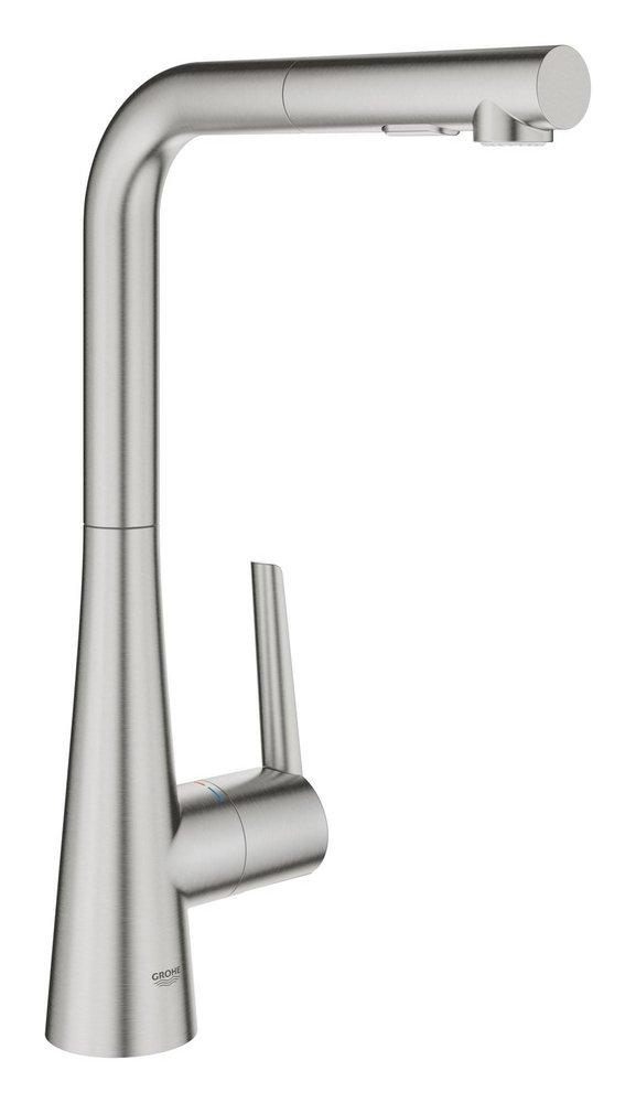 GROHE SuperSteel Single Handle Pull Down Kitchen Faucet 