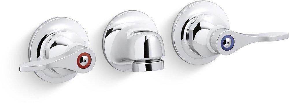 KOHLER Polished Chrome Two Handle Wall Mount Bathroom Sink Faucet Lever Handle 