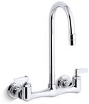 Two Handle Wall Mount Bridge Bathroom Sink Faucet in Polished Chrome