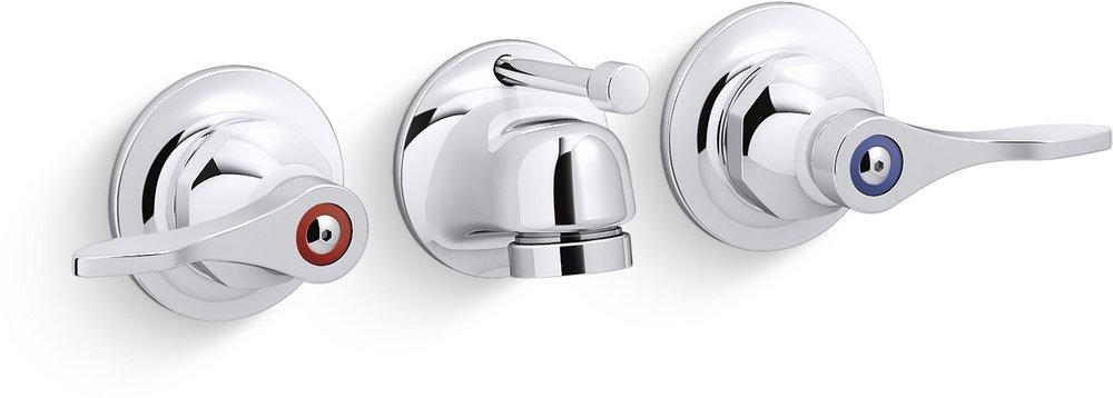 KOHLER Polished Chrome Two Handle Widespread Wall Mount Bathroom Sink Faucet Lever Handle 