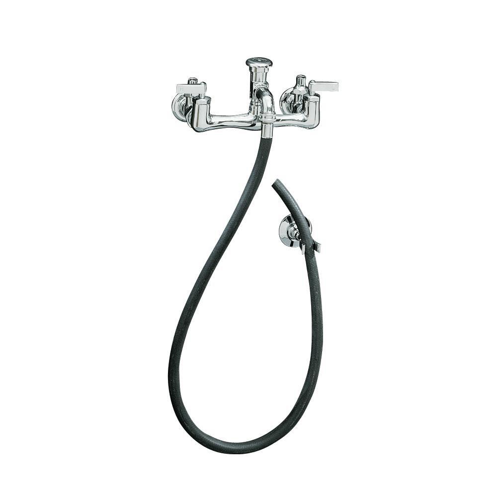 KOHLER Polished Chrome Two Lever Handle Wall Mount Service Faucet 