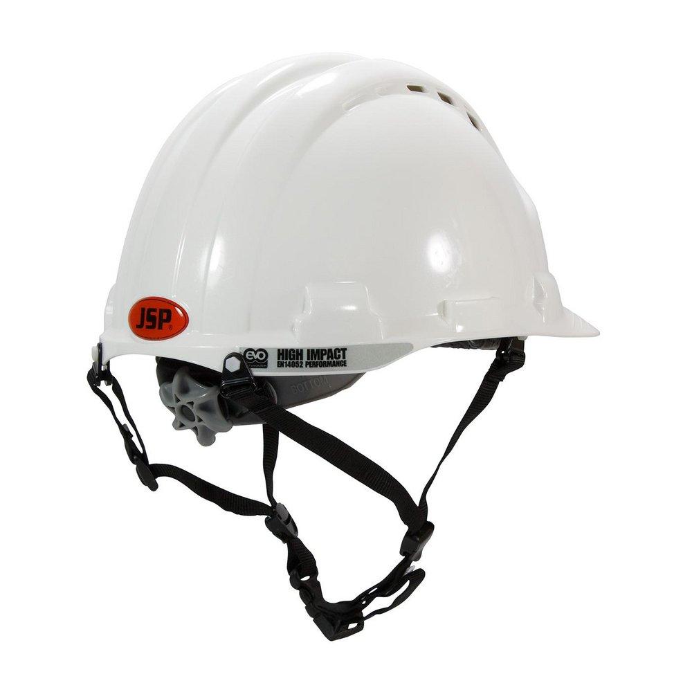 MK8 Evolution&reg; White HDPE, EPS, Polyester, Polyethylene and Microfiber Vented Hard Hat with 4-Point Chin Strap 