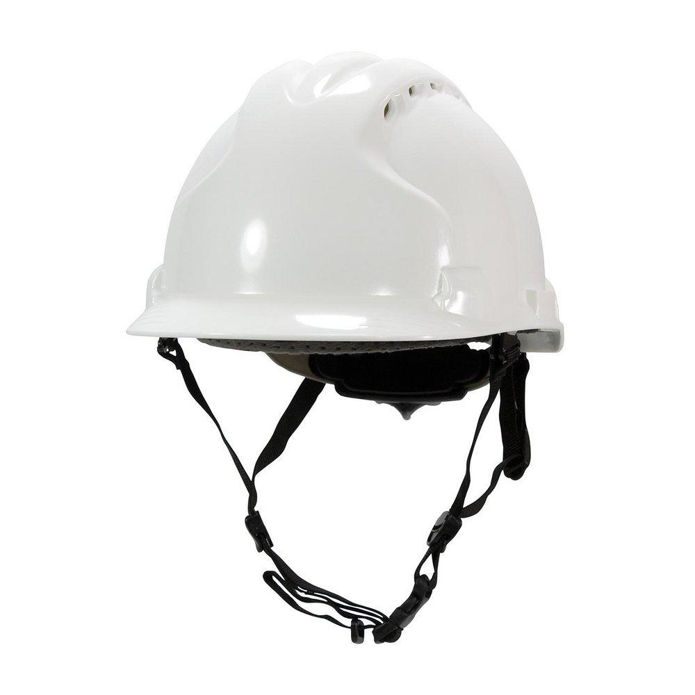 MK8 Evolution&reg; White HDPE, EPS, Polyester, Polyethylene and Microfiber Vented Hard Hat with 4-Point Chin Strap 