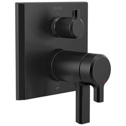 Three Handle Thermostatic Valve Trim with Integrated Diverter in Matte Black