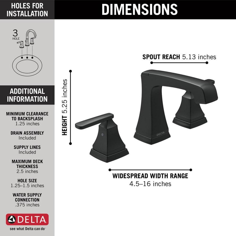 Delta Faucet Matte Black Two Handle Widespread Bathroom Sink Faucet with Pop-Up Drain Assembly 