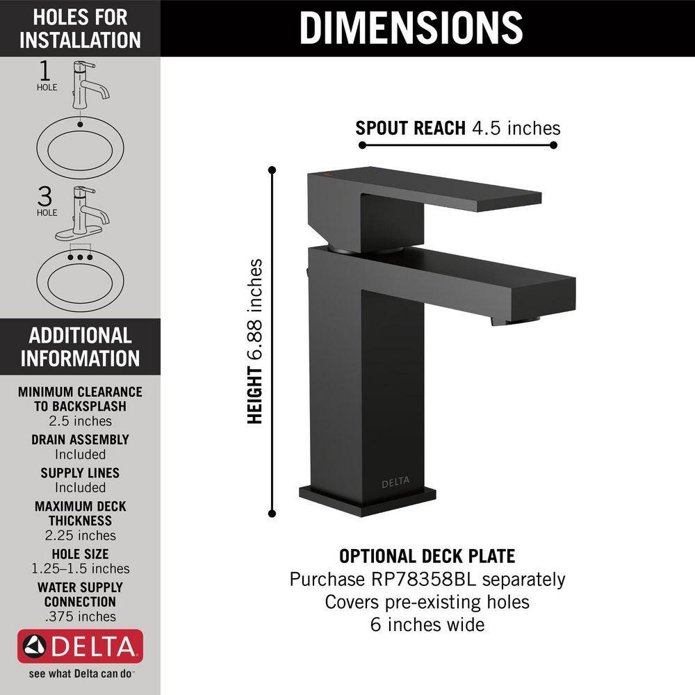 Delta Faucet Matte Black Single Handle Monoblock Bathroom Sink Faucet 