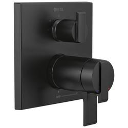 Three Handle Thermostatic Valve Trim with Integrated Diverter in Matte Black