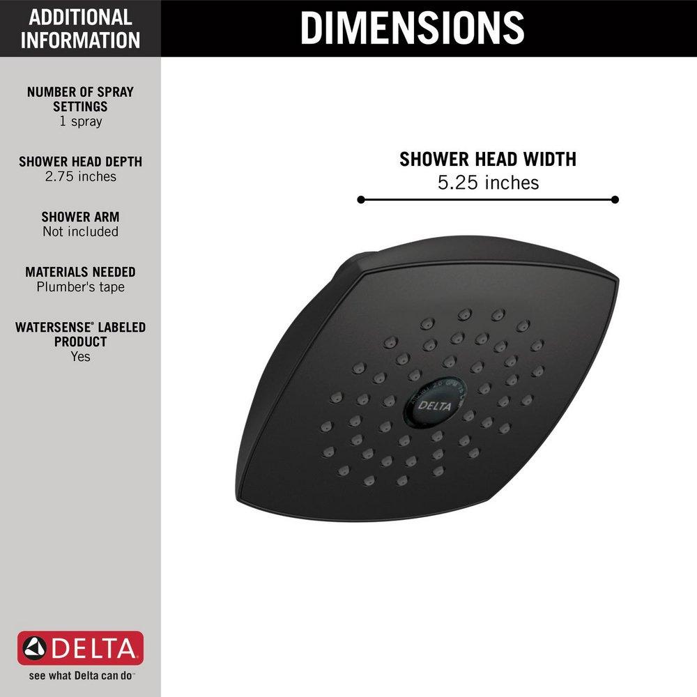 Delta Faucet Matte Black Single Function Full Showerhead 