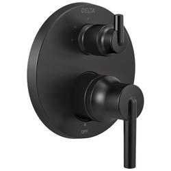 Two Handle Pressure Balancing Valve Trim with Integrated Diverter in Matte Black