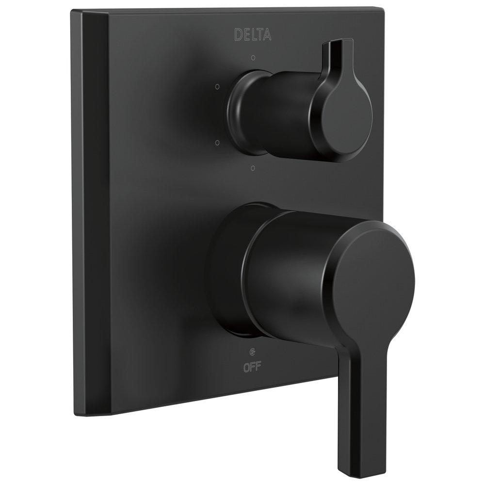 Delta Faucet Matte Black Two Handle Pressure Balancing Valve Trim with Integrated Diverter 