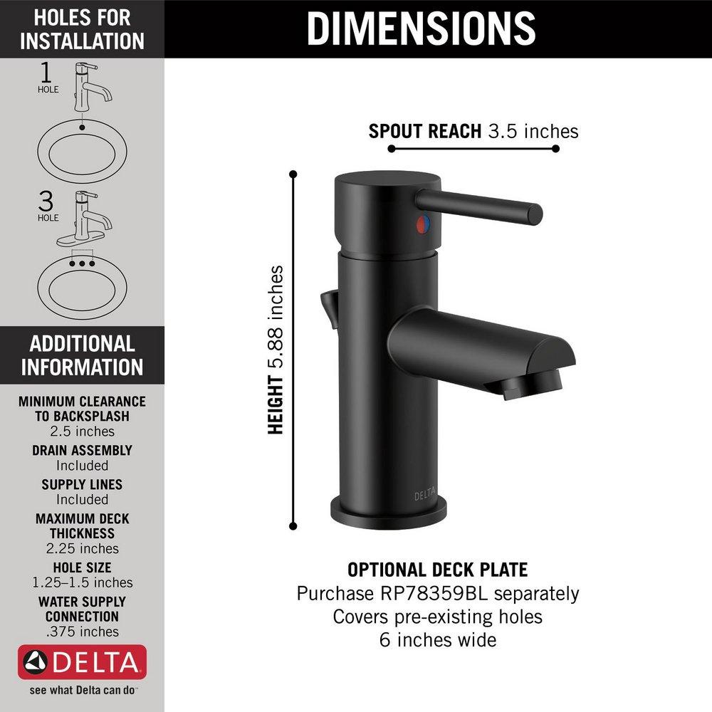 Delta Faucet Matte Black Single Handle Monoblock Bathroom Sink Faucet 