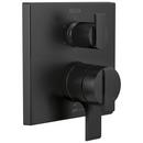 Three Handle Pressure Balancing Valve Trim with Integrated Diverter & Volume Control in Matte Black