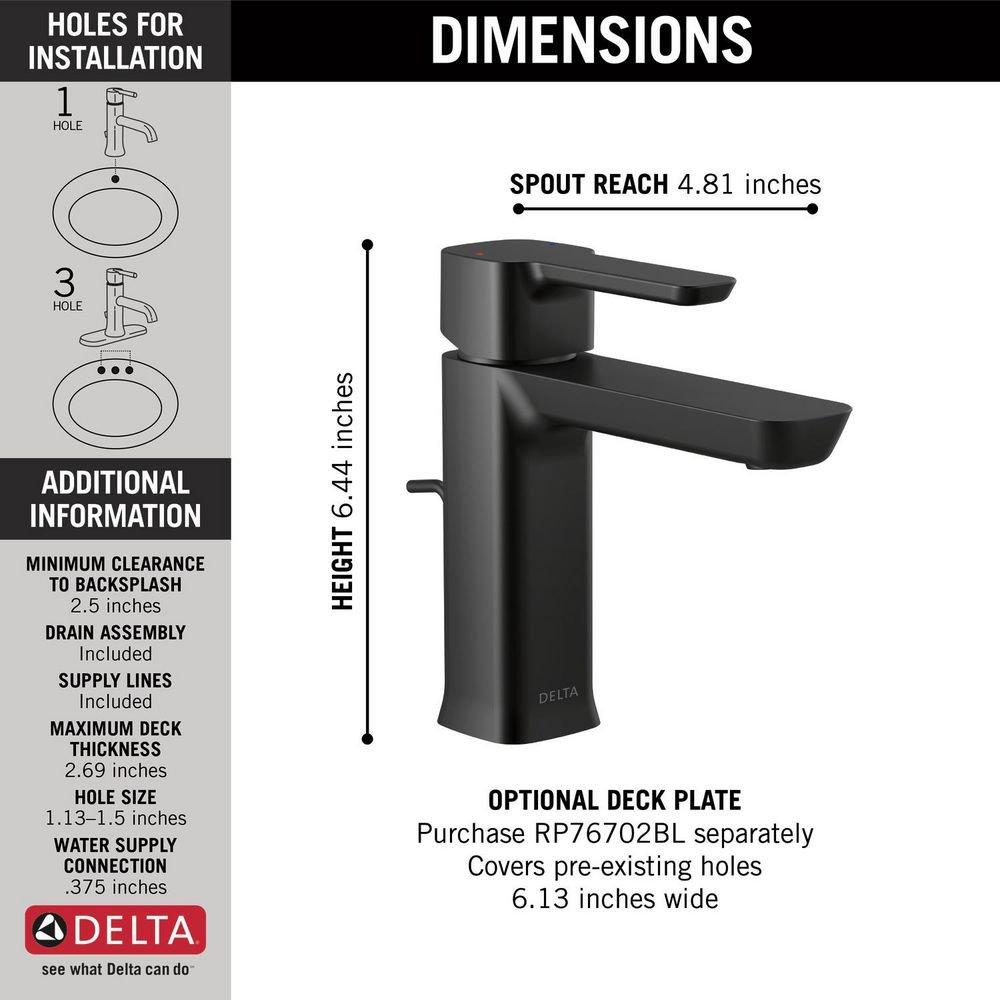 Delta Faucet Matte Black Single Handle Monoblock Bathroom Sink Faucet 