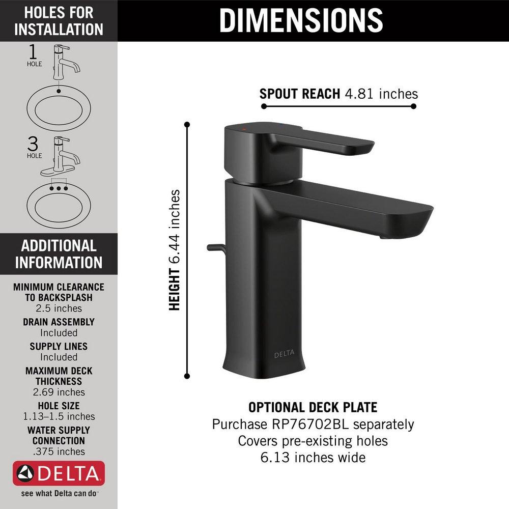 Delta Faucet Matte Black Deck Mount Bathroom Sink Faucet with Single Lever Handle 