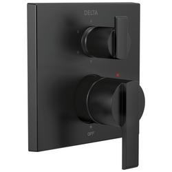 Two Handle Pressure Balancing Valve Trim with Integrated Diverter in Matte Black
