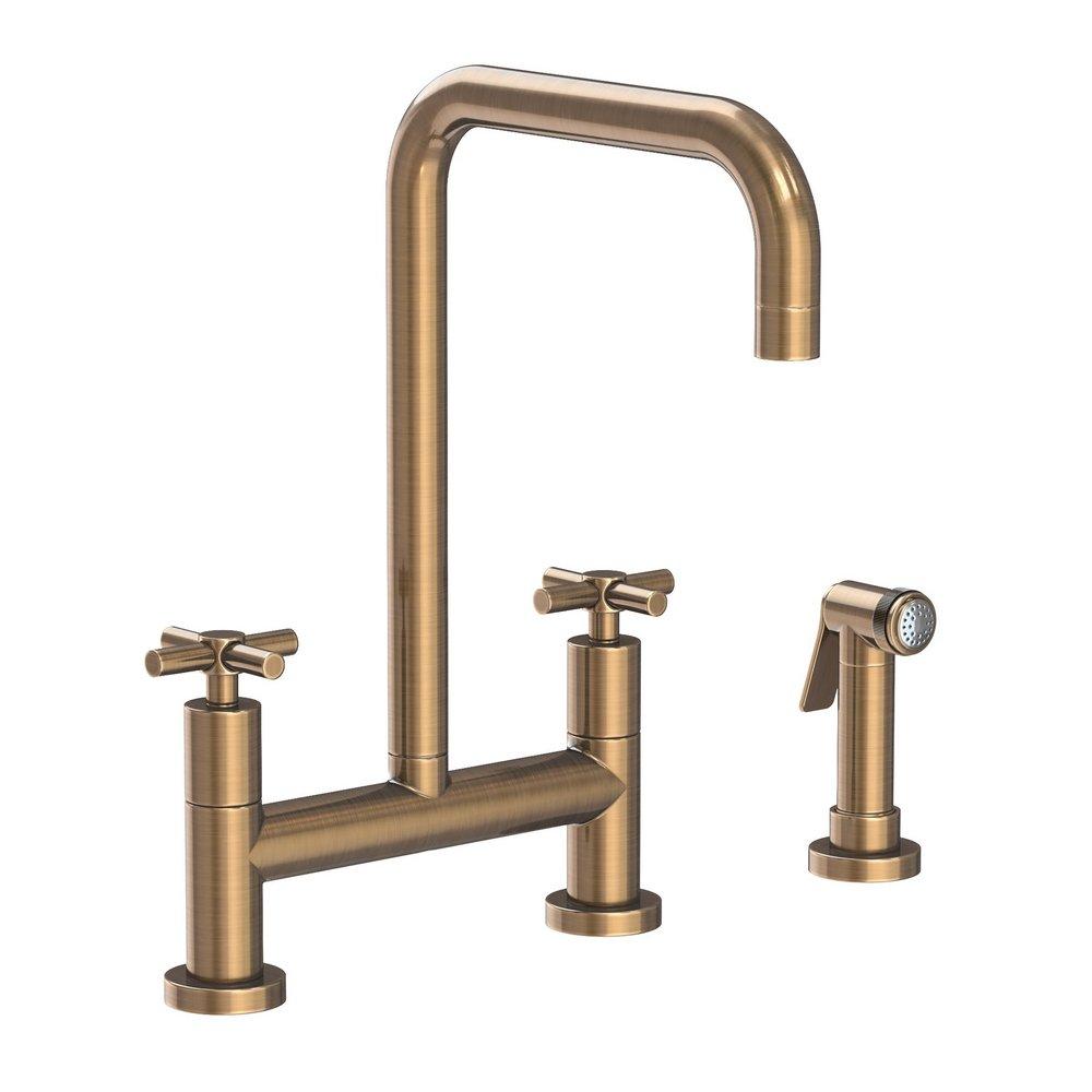 Newport Brass Antique Brass Two Handle Bridge Kitchen Faucet 