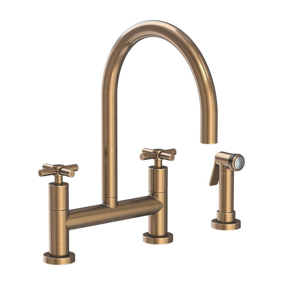 Newport Brass Antique Brass Bridge Kitchen Faucet 