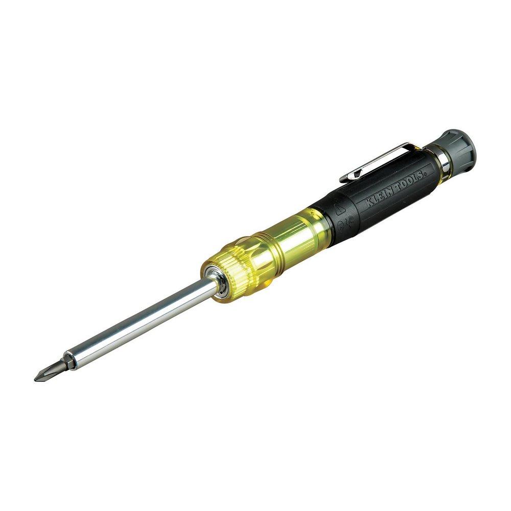 Klein Tools Yellow Manual Multi-bit, Phillips and Slotted 4-Piece Screwdriver 