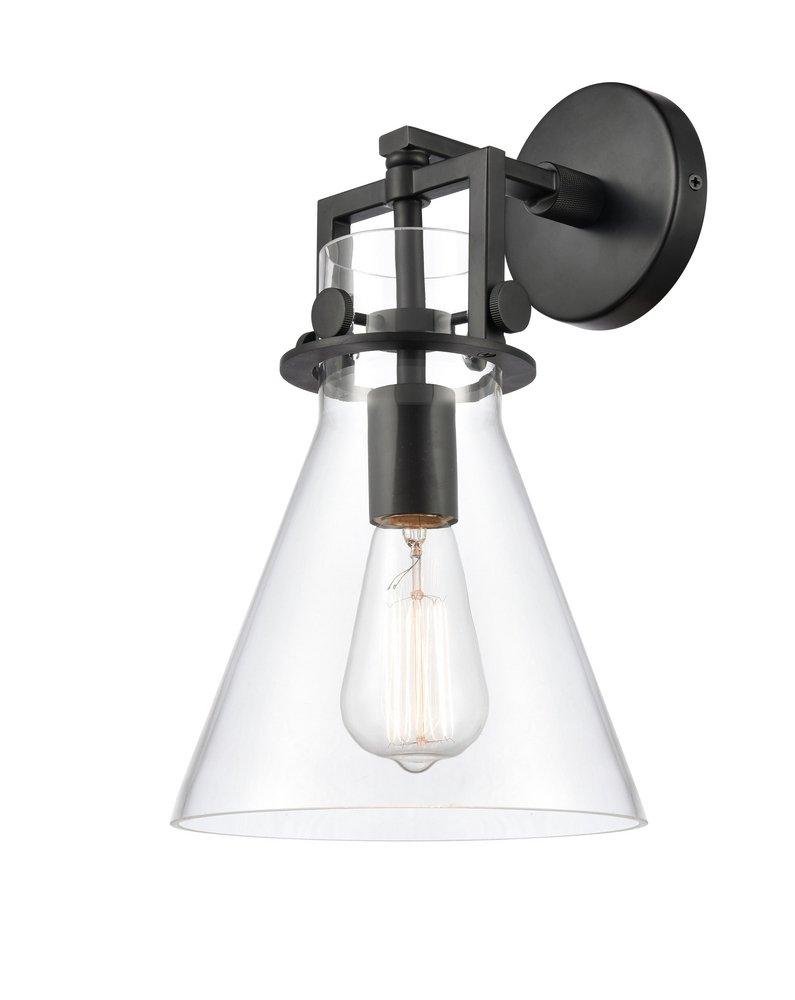 NEWTON MATTE BLACK 1 LIGHT 60 WATT 8 SCONCE WITH CLEAR CONE GLASS 