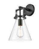 NEWTON MATTE BLACK 1 LIGHT 60 WATT 8 SCONCE WITH CLEAR CONE GLASS 
