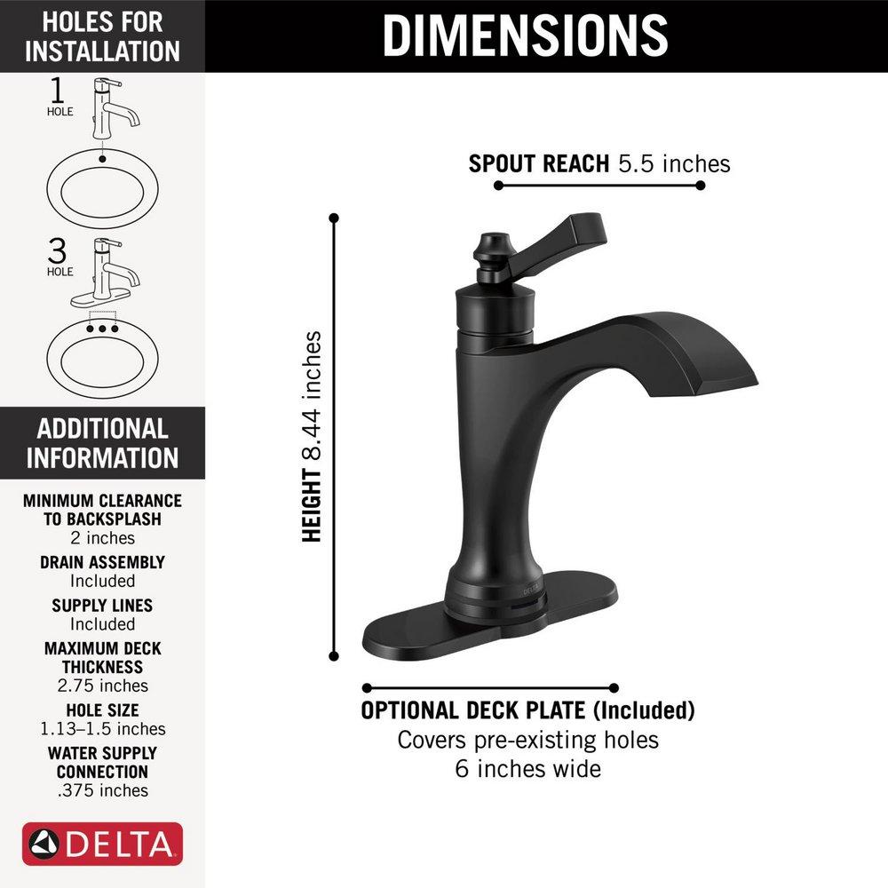 Delta Faucet Matte Black Single Handle Monoblock Bathroom Sink Faucet 