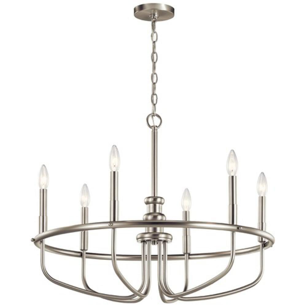 Kichler Lighting Brushed Nickel 22 x 28-3/4 in. 60W 1-Tier 6-Light Incandescent Traditional Chandelier 