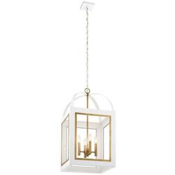 60W 4-Light Candelabra E-12 Foyer Lighting in White with Natural Brass