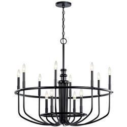 34-3/4 x 105 in. 60W 2-Tier 12-Light Incandescent Chandelier in Black