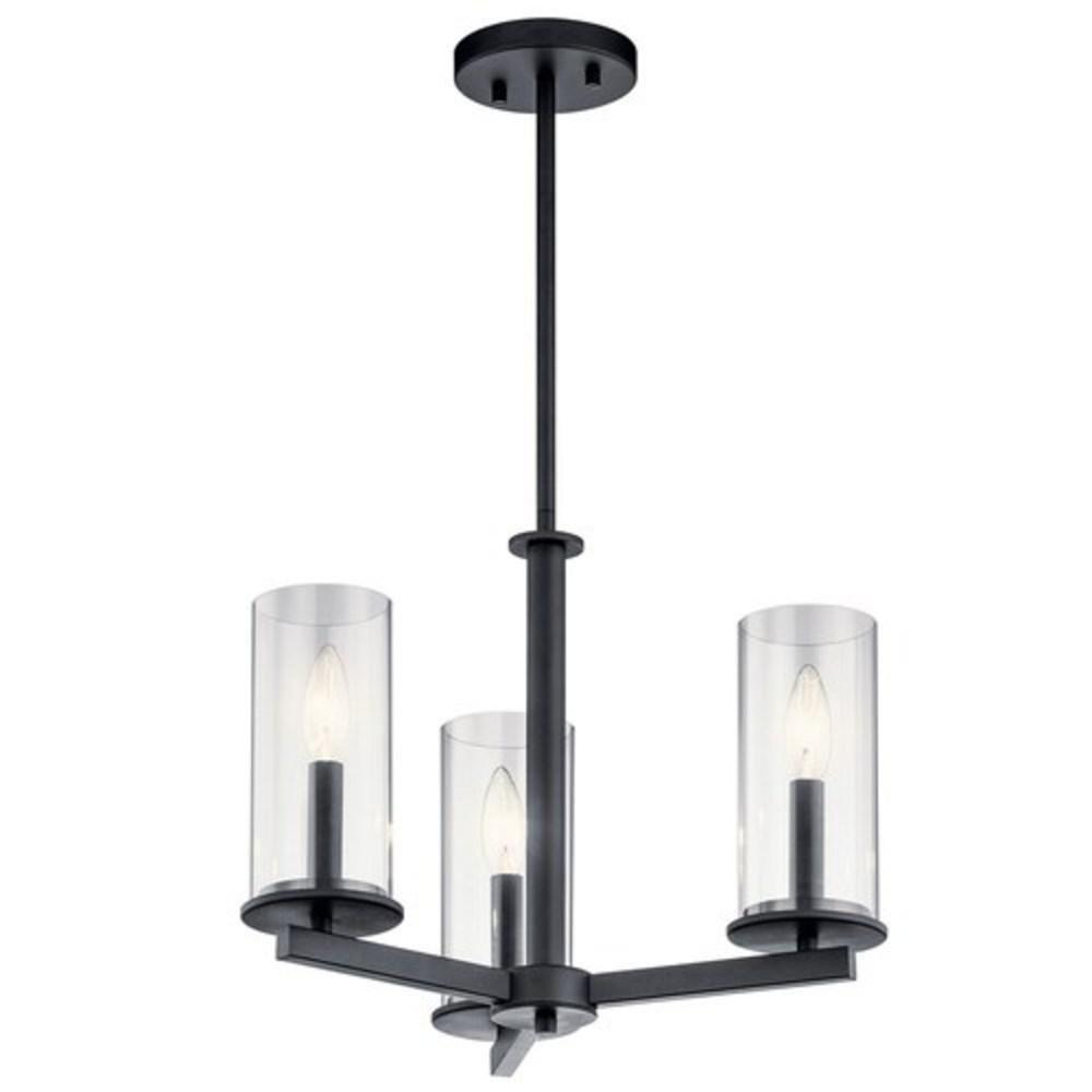 Kichler Lighting Black 18 x 52 in. 60W 1-Tier 3-Light Incandescent Chandelier 