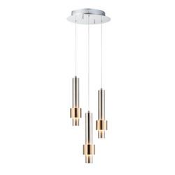 6W 3-Light Integrated LED Pendant Light in Satin Nickel with Satin Brass