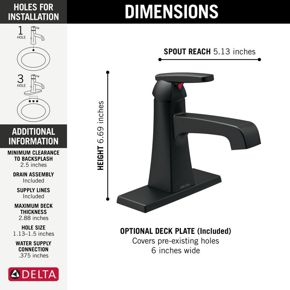 Delta Faucet Matte Black Single Handle Centerset Bathroom Sink Faucet with Pop-Up Drain Assembly 