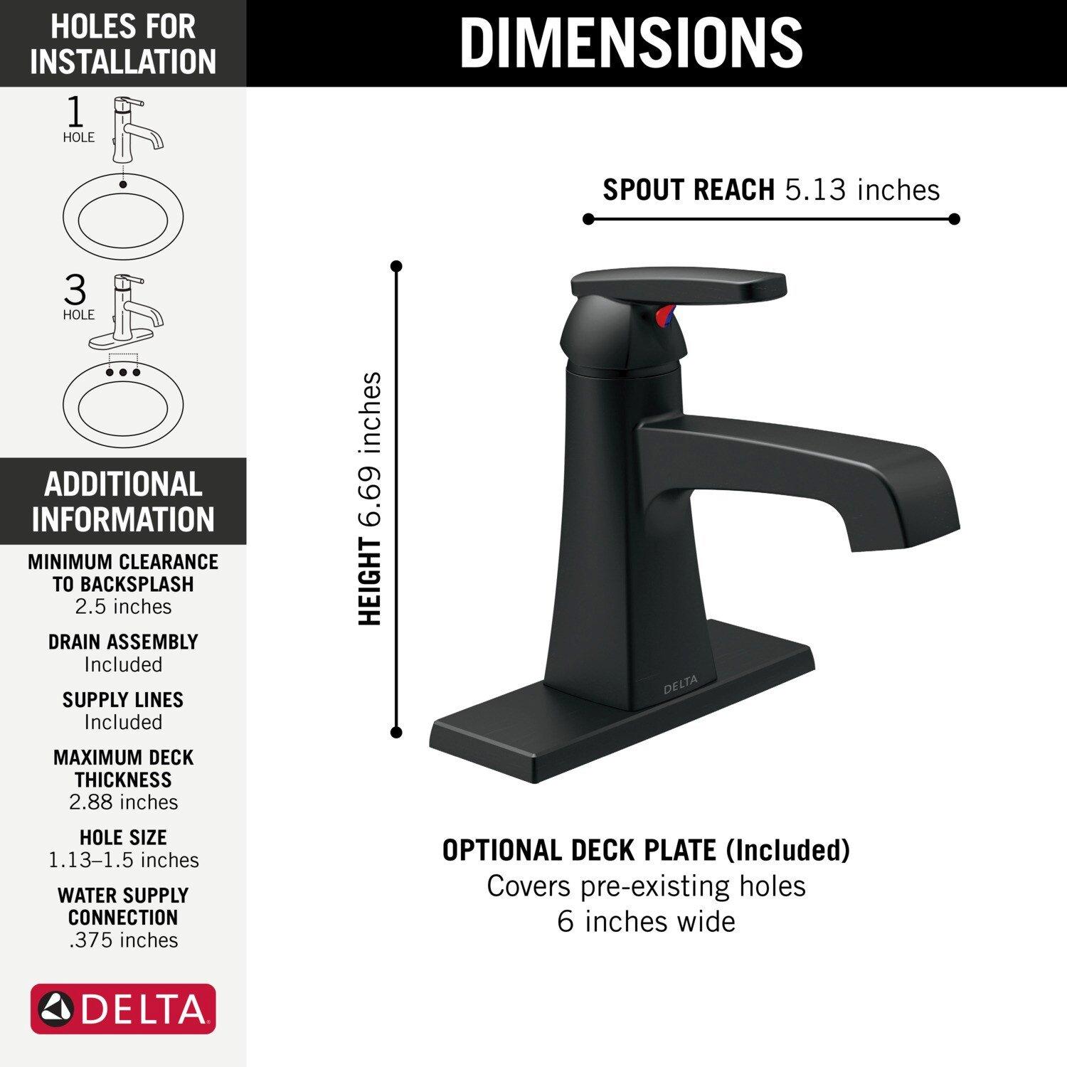 Delta Faucet Matte Black Single Handle Centerset Bathroom Sink Faucet 